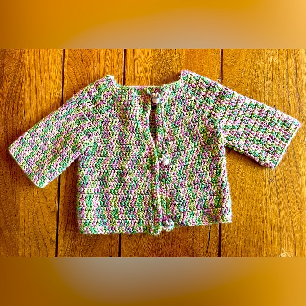 Toddler Hand knit sweater with Minnie Mouse buttons
